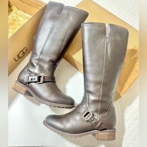 UGG Dahlen Brown Leather Knee-High Boots with box